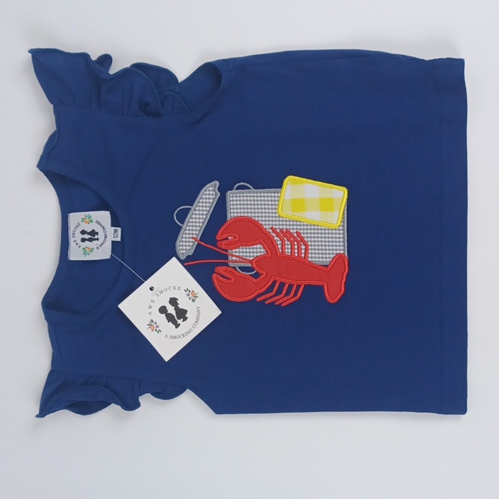 Awe Smocks 12M Girls Top Lobster & Butter Ruffled Sleeve NWT Cotton Blend